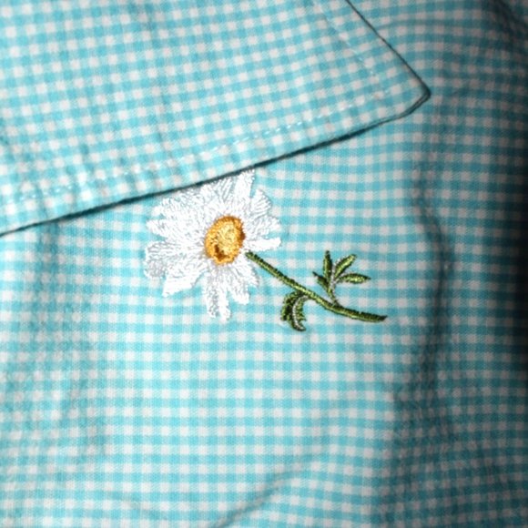 VTG Womens Sz 2X Quacker Factory Blue Gingham Embroidered Floral Daisies Jacket - Picture 4 of 10